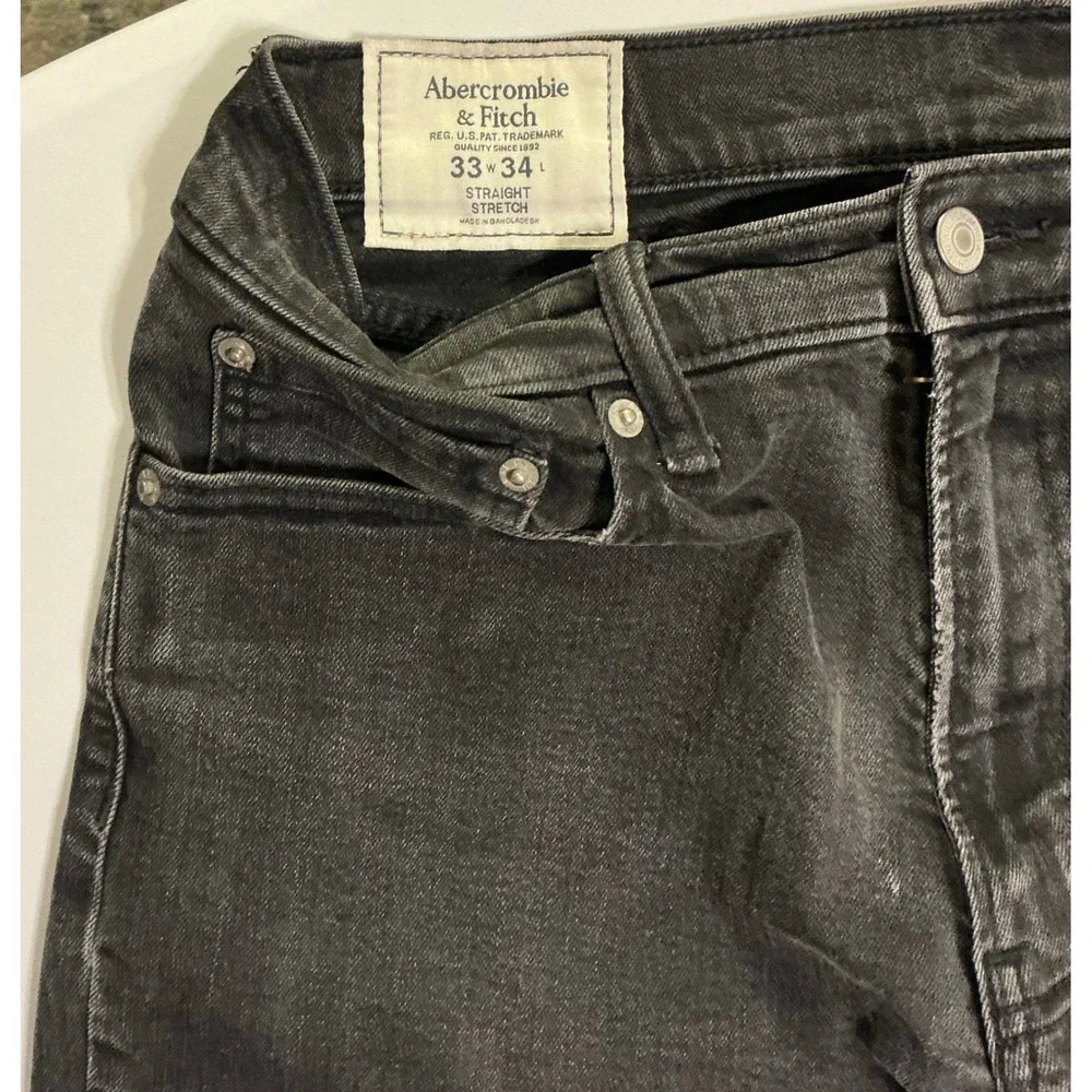 Abercrombie Fitch Men Gray Straight Stretch Jeans Size 33x34 (fits 32x30)‎